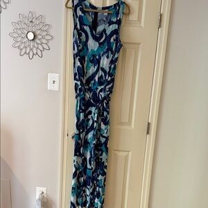 Blue and White Patterned Sleeveless Romper